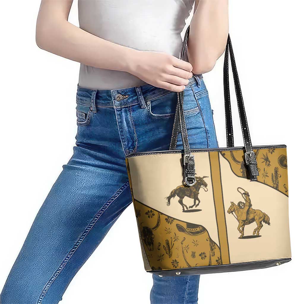 Cowboy Leather Tote Bag Horse Riding Retro Western Yoke Beige - Wonder Print Shop