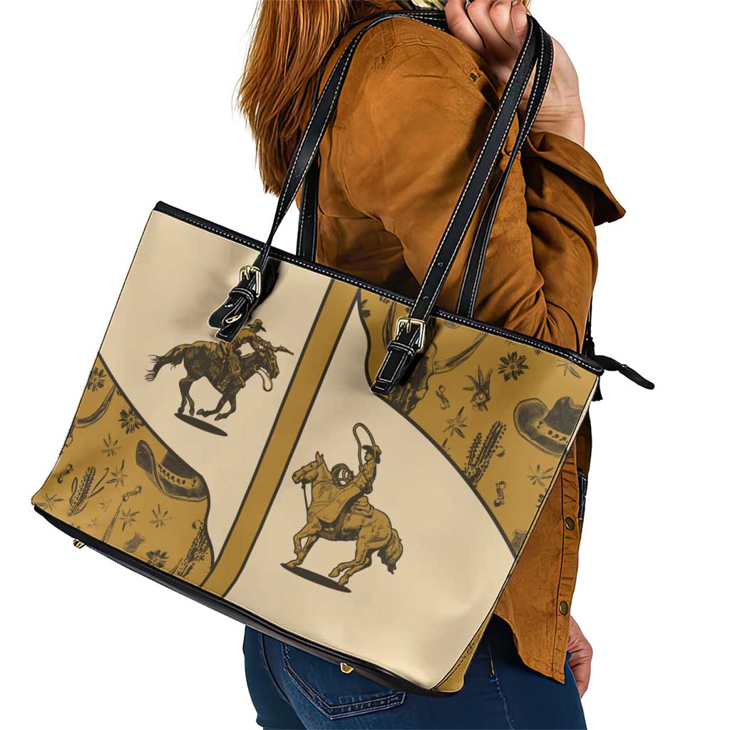 Cowboy Leather Tote Bag Horse Riding Retro Western Yoke Beige - Wonder Print Shop