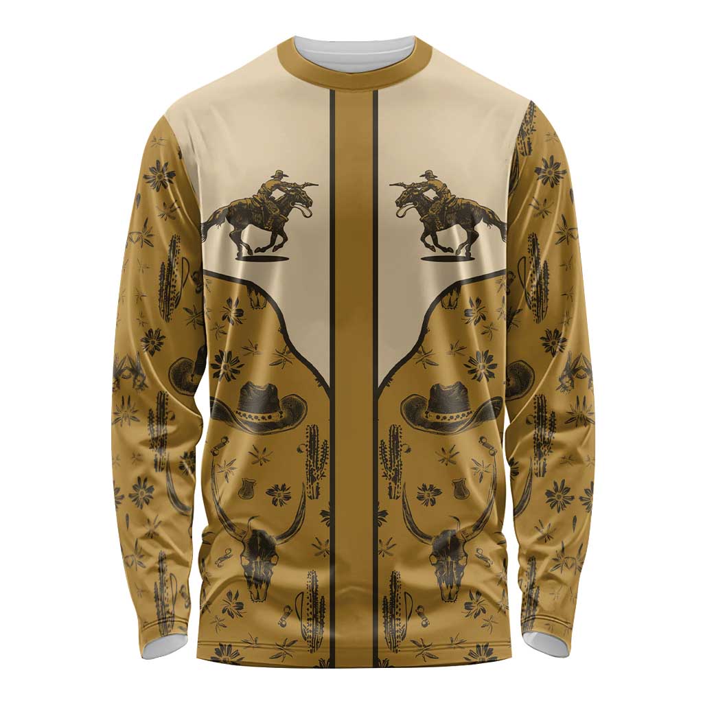 Cowboy Long Sleeve Shirt Horse Riding Retro Western Yoke Beige - Wonder Print Shop