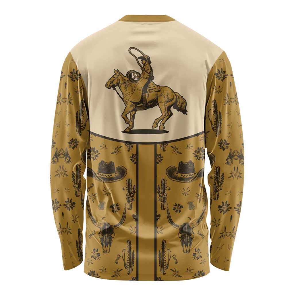 Cowboy Long Sleeve Shirt Horse Riding Retro Western Yoke Beige - Wonder Print Shop