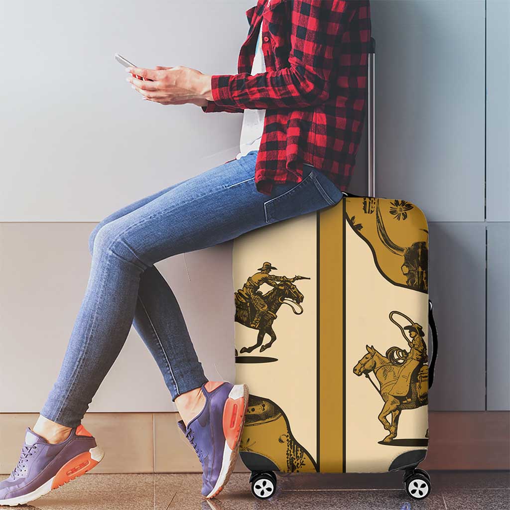Cowboy Luggage Cover Horse Riding Retro Western Yoke Beige - Wonder Print Shop