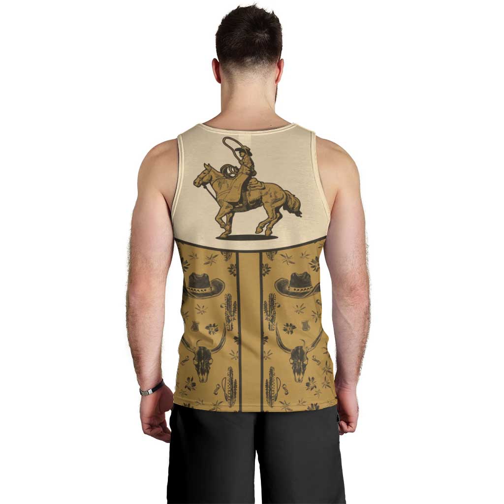 Cowboy Men Tank Top Horse Riding Retro Western Yoke Beige - Wonder Print Shop