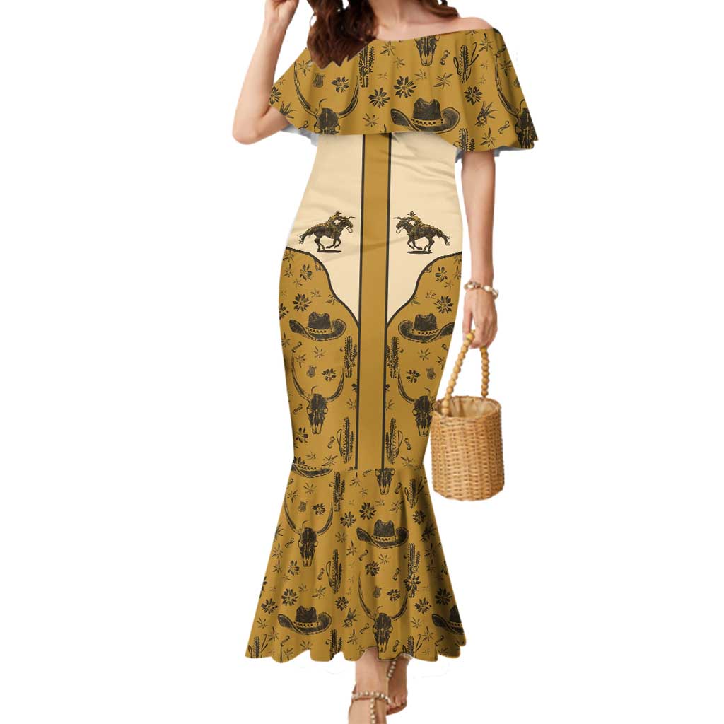Cowboy Mermaid Dress Horse Riding Retro Western Yoke Beige - Wonder Print Shop
