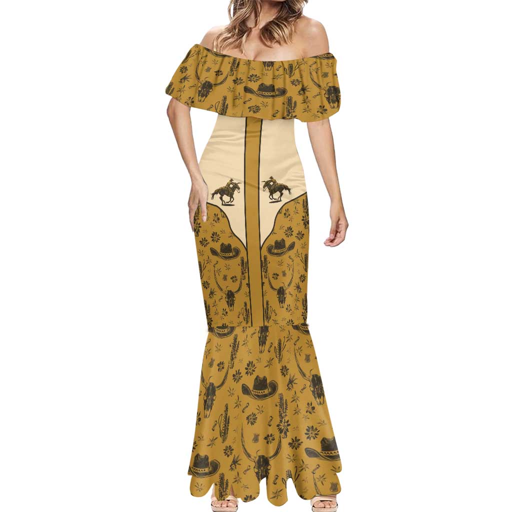 Cowboy Mermaid Dress Horse Riding Retro Western Yoke Beige - Wonder Print Shop