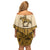 Cowboy Off Shoulder Short Dress Horse Riding Retro Western Yoke Beige - Wonder Print Shop