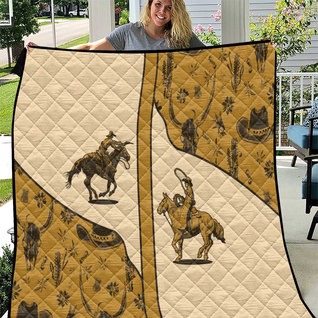 Cowboy Quilt Horse Riding Retro Western Yoke Beige - Wonder Print Shop