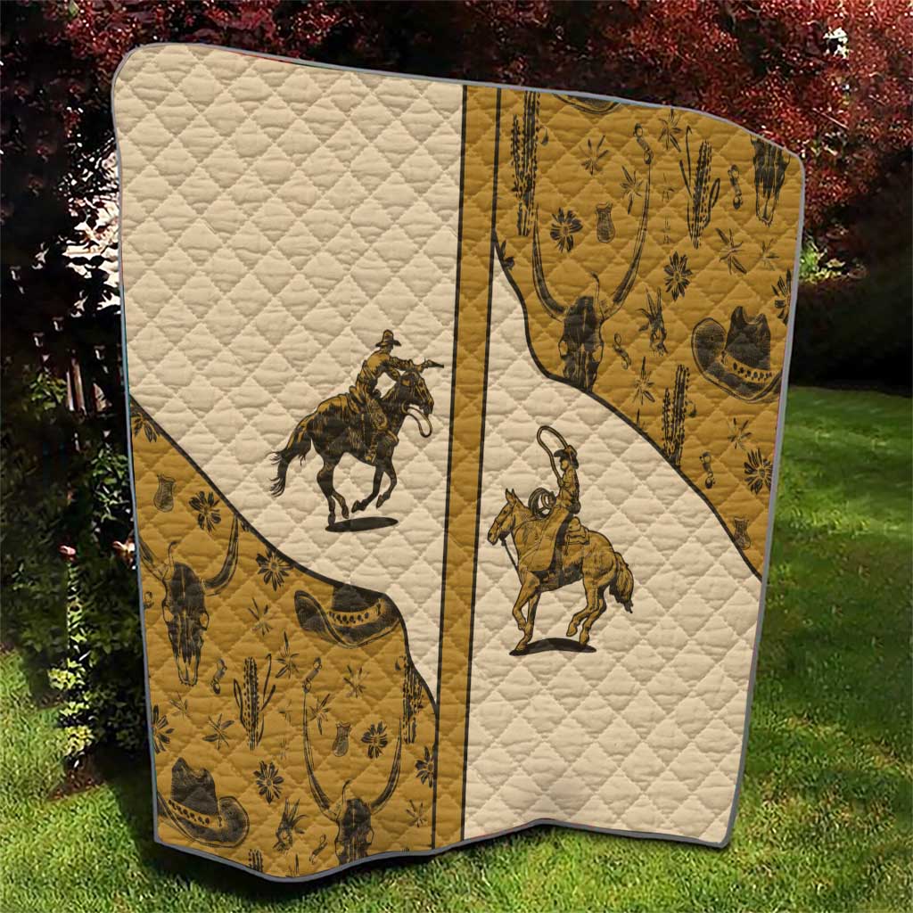 Cowboy Quilt Horse Riding Retro Western Yoke Beige - Wonder Print Shop