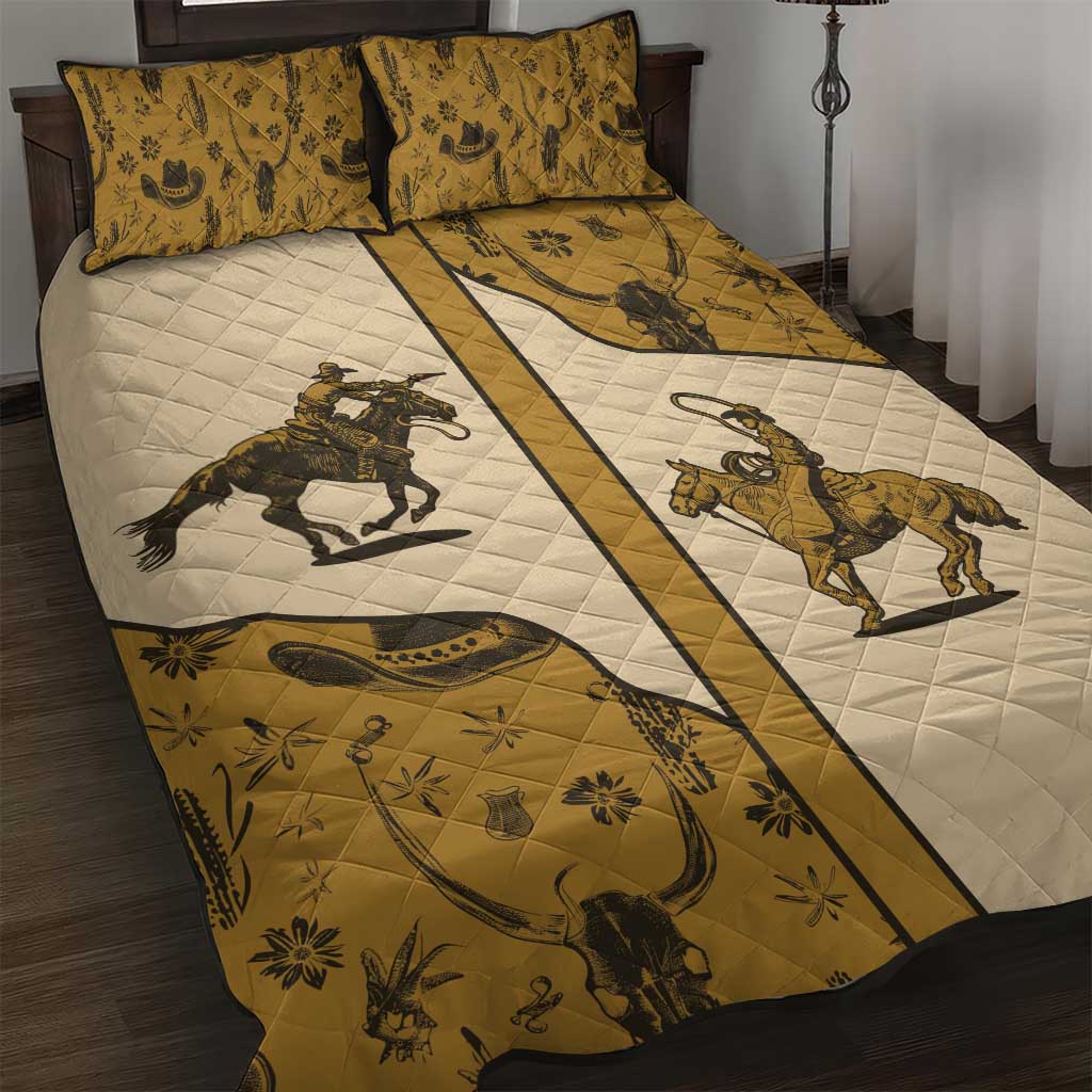 Cowboy Quilt Bed Set Horse Riding Retro Western Yoke Beige - Wonder Print Shop
