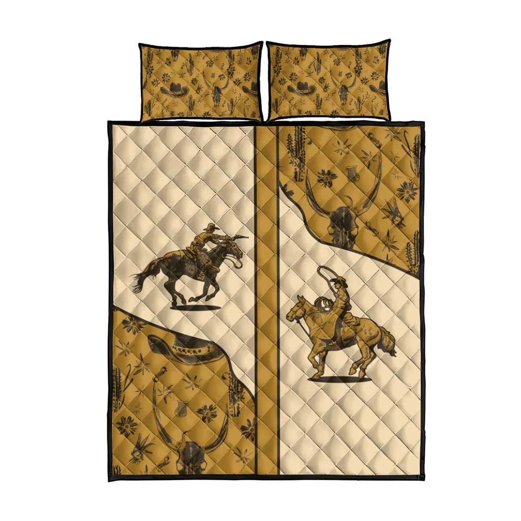 Cowboy Quilt Bed Set Horse Riding Retro Western Yoke Beige - Wonder Print Shop