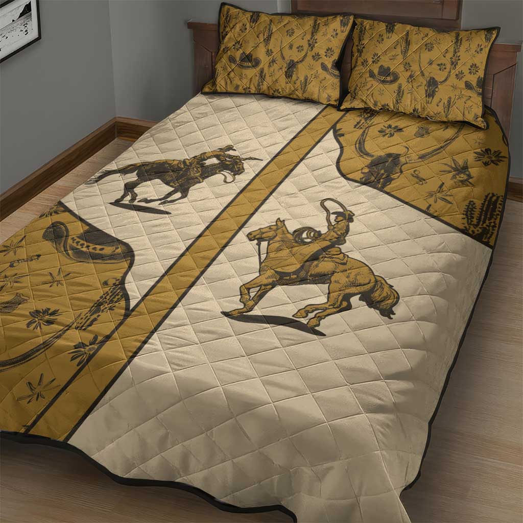Cowboy Quilt Bed Set Horse Riding Retro Western Yoke Beige - Wonder Print Shop