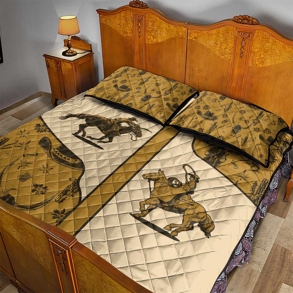 Cowboy Quilt Bed Set Horse Riding Retro Western Yoke Beige - Wonder Print Shop