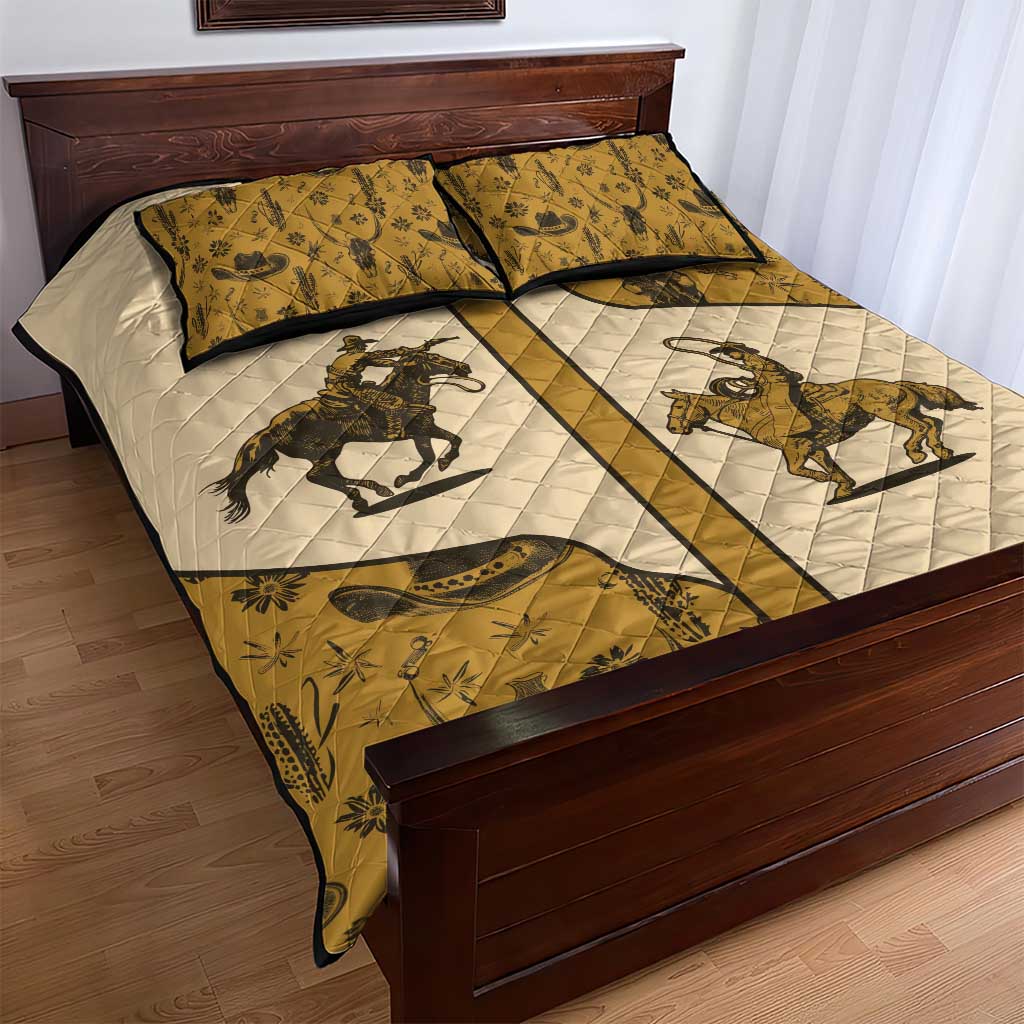 Cowboy Quilt Bed Set Horse Riding Retro Western Yoke Beige - Wonder Print Shop