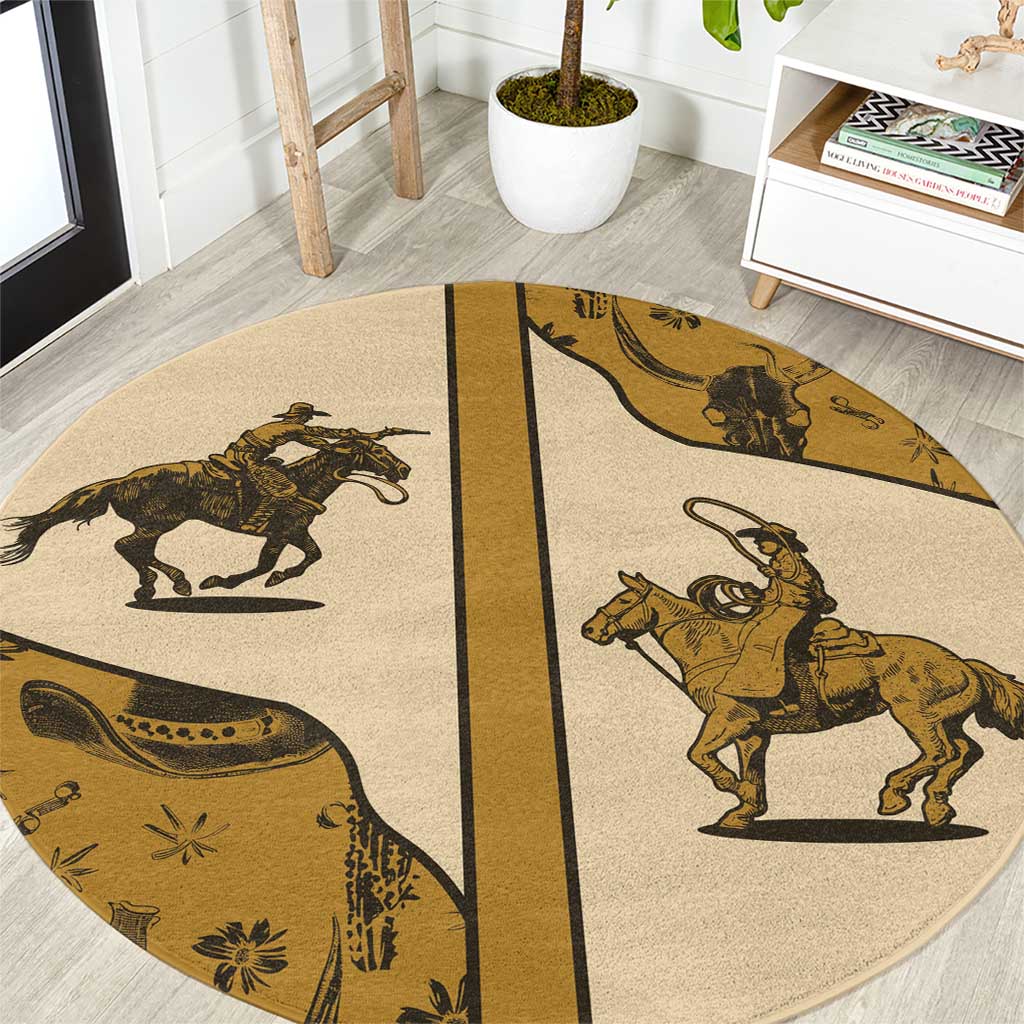 Cowboy Round Carpet Horse Riding Retro Western Yoke Beige - Wonder Print Shop