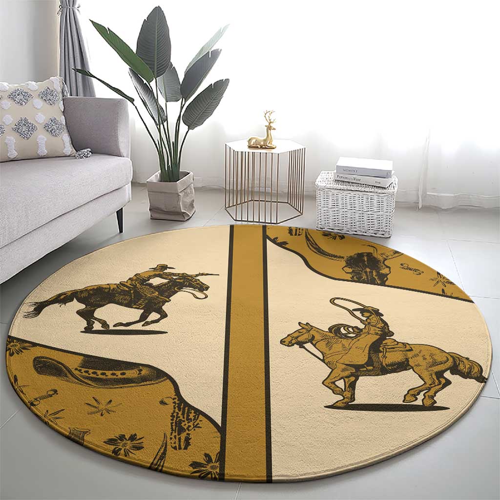 Cowboy Round Carpet Horse Riding Retro Western Yoke Beige - Wonder Print Shop
