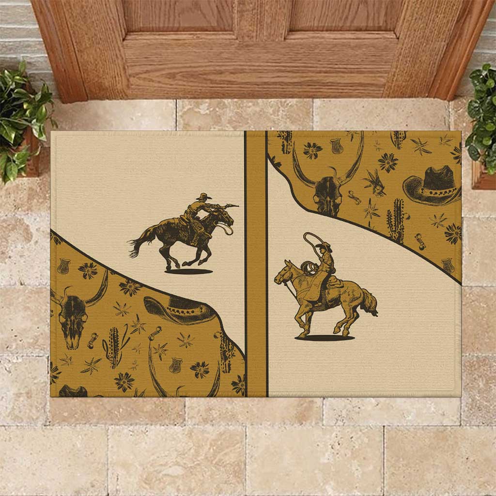 Cowboy Rubber Doormat Horse Riding Retro Western Yoke Beige - Wonder Print Shop