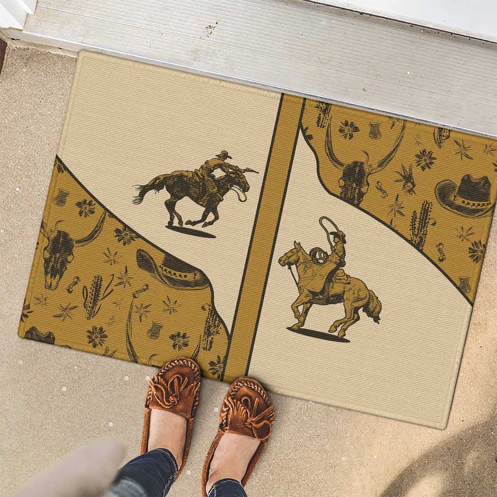 Cowboy Rubber Doormat Horse Riding Retro Western Yoke Beige - Wonder Print Shop