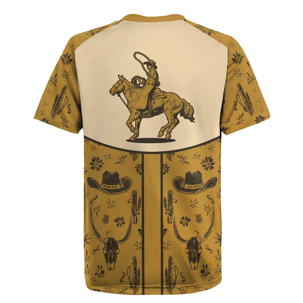 Cowboy Rugby Jersey Horse Riding Retro Western Yoke Beige - Wonder Print Shop