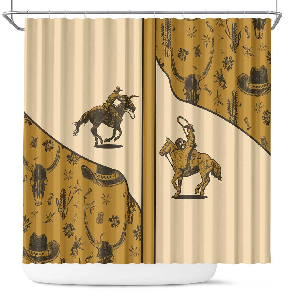 Cowboy Shower Curtain Horse Riding Retro Western Yoke Beige - Wonder Print Shop
