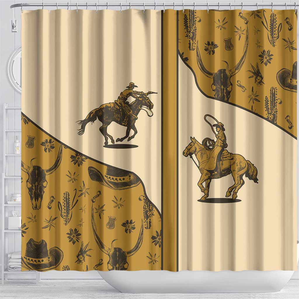 Cowboy Shower Curtain Horse Riding Retro Western Yoke Beige - Wonder Print Shop