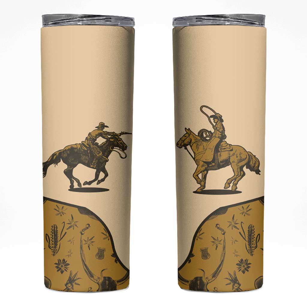 Cowboy Skinny Tumbler Horse Riding Retro Western Yoke Beige - Wonder Print Shop