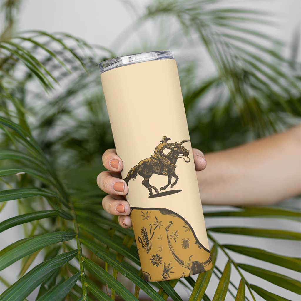 Cowboy Skinny Tumbler Horse Riding Retro Western Yoke Beige - Wonder Print Shop