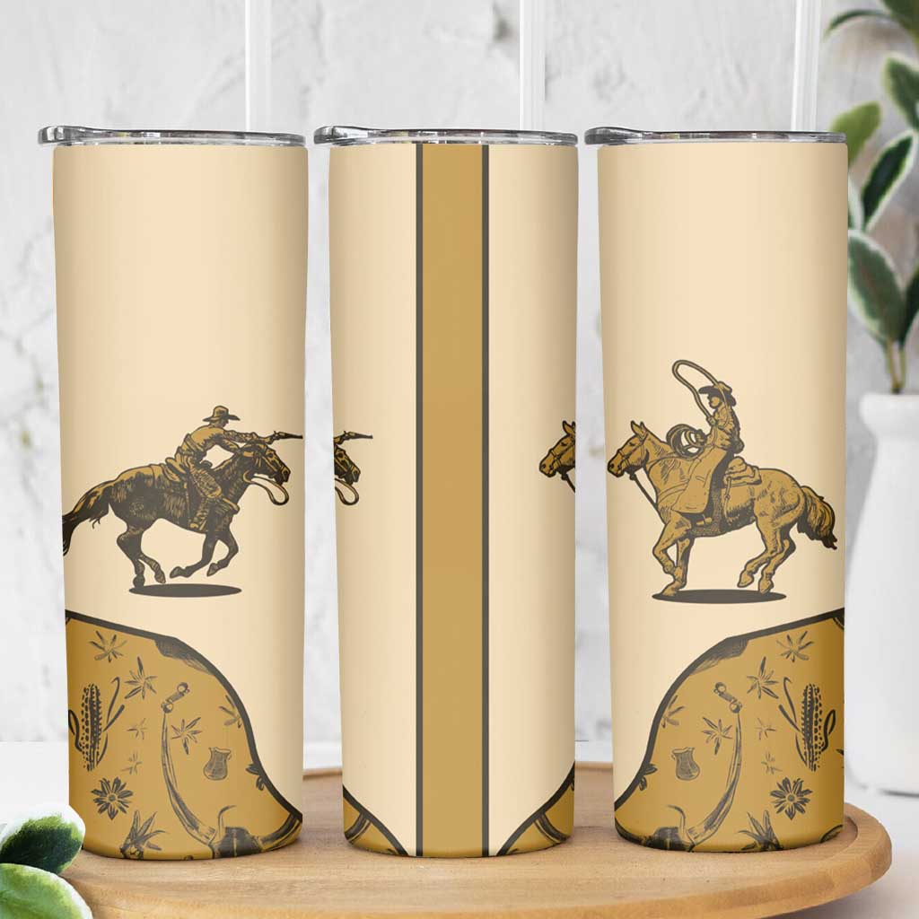 Cowboy Skinny Tumbler Horse Riding Retro Western Yoke Beige - Wonder Print Shop