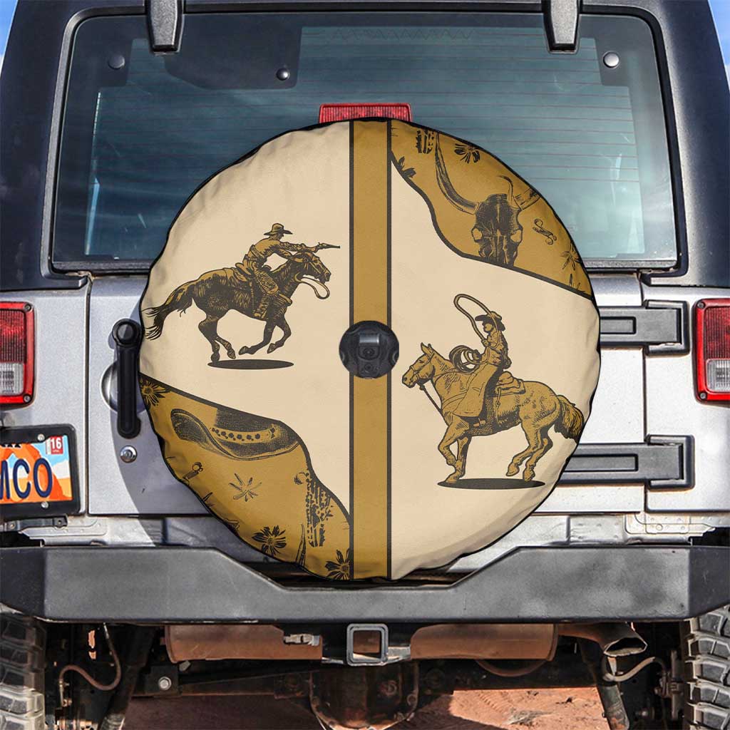 Cowboy Spare Tire Cover Horse Riding Retro Western Yoke Beige - Wonder Print Shop
