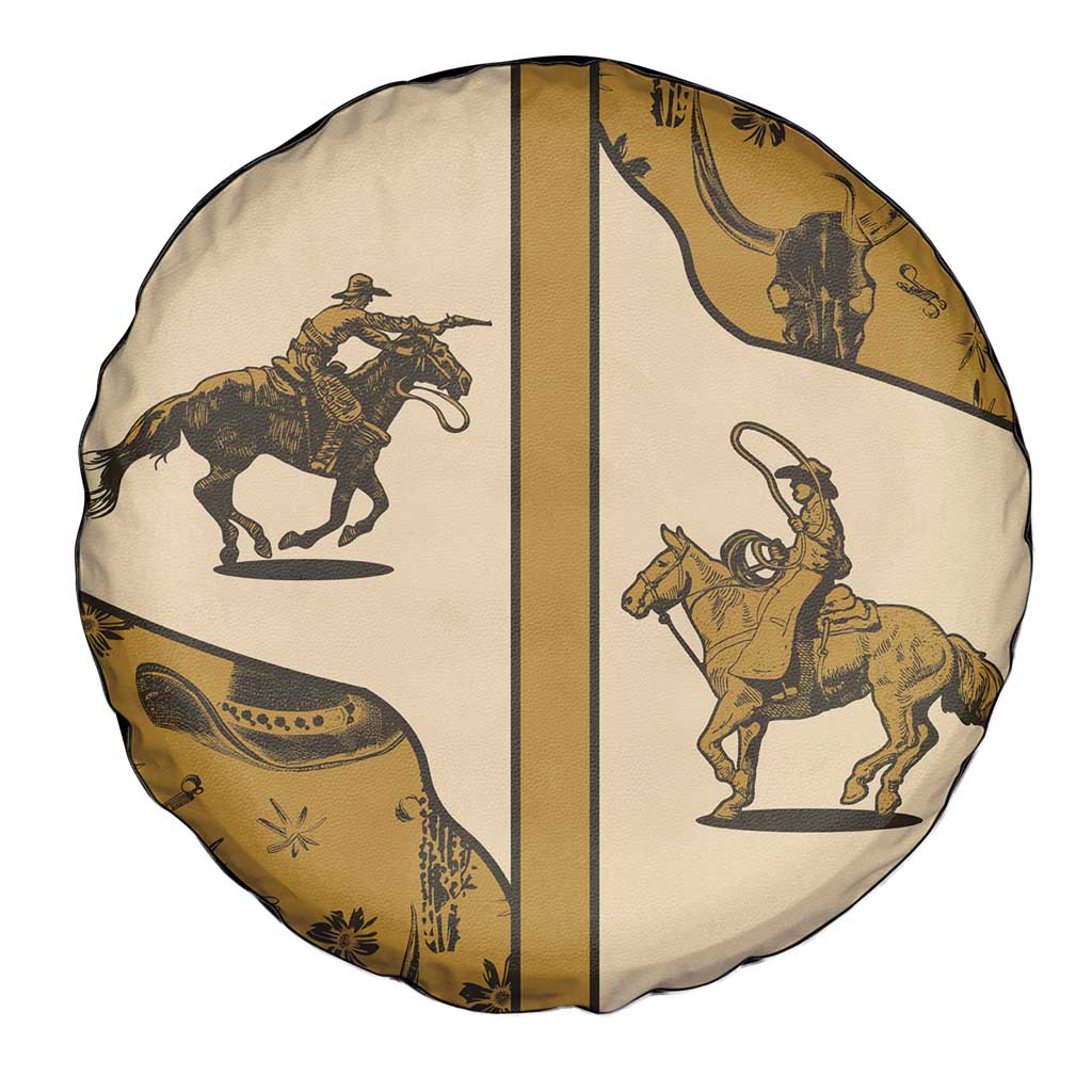 Cowboy Spare Tire Cover Horse Riding Retro Western Yoke Beige - Wonder Print Shop