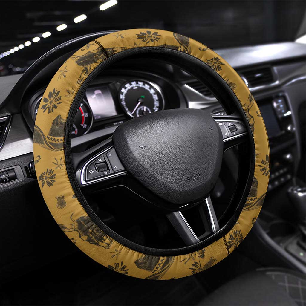 Cowboy Steering Wheel Cover Horse Riding Retro Western Yoke Beige - Wonder Print Shop