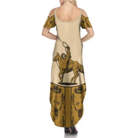 Cowboy Summer Maxi Dress Horse Riding Retro Western Yoke Beige - Wonder Print Shop