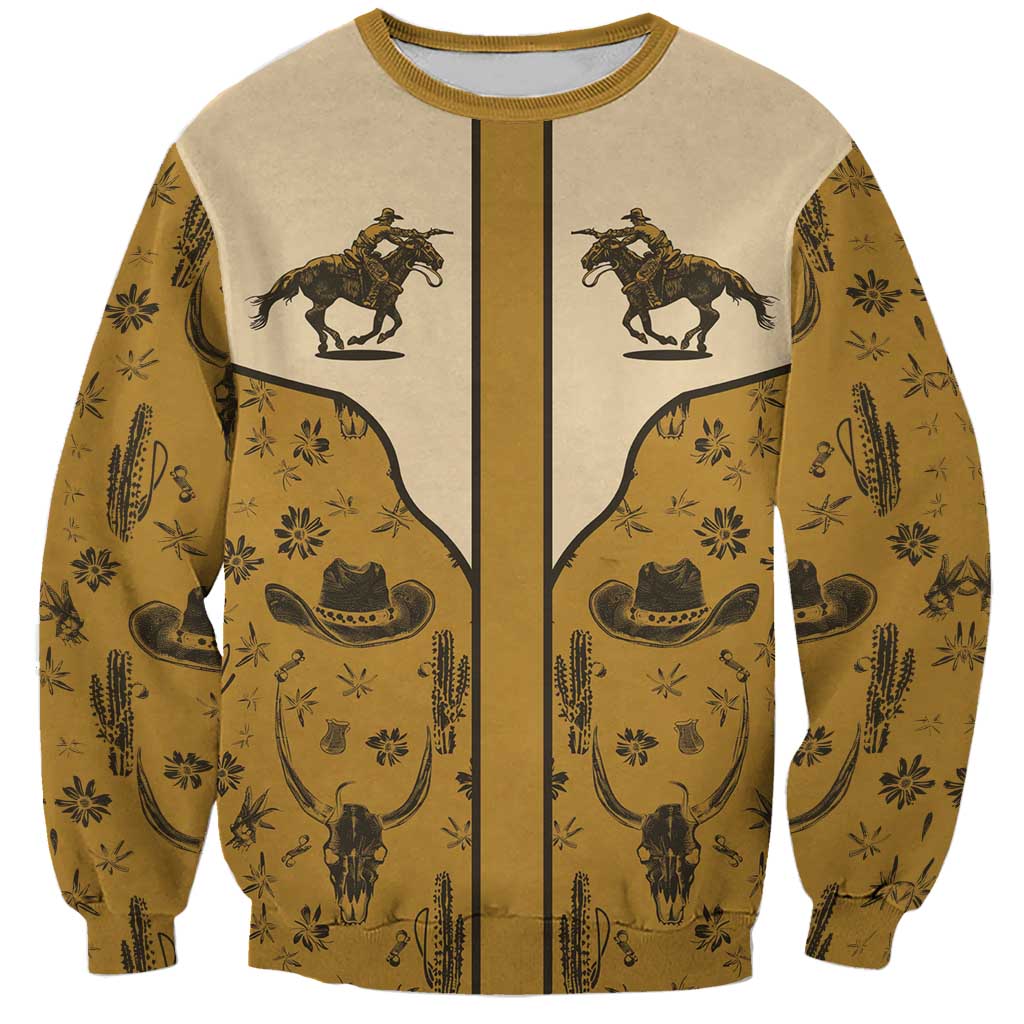 Cowboy Sweatshirt Horse Riding Retro Western Yoke Beige - Wonder Print Shop