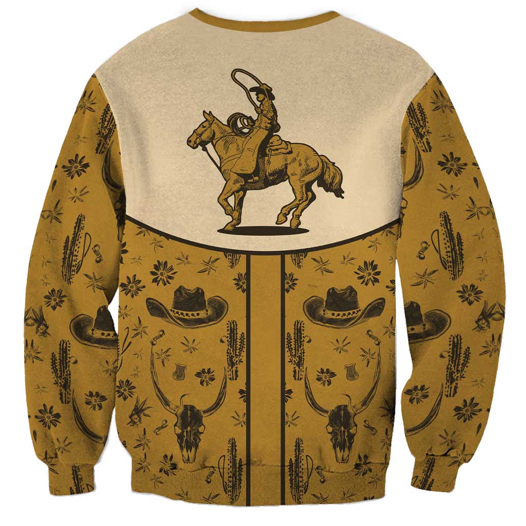 Cowboy Sweatshirt Horse Riding Retro Western Yoke Beige - Wonder Print Shop