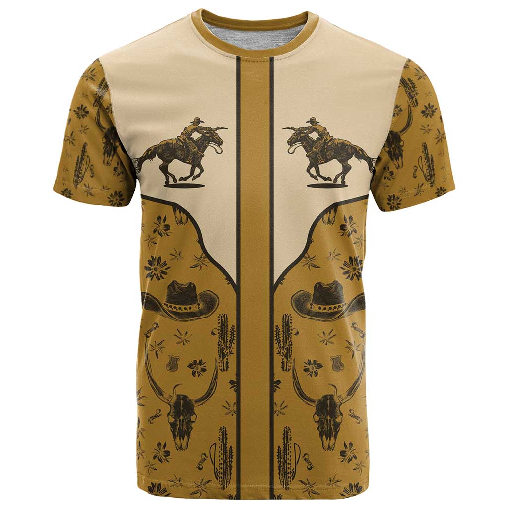 Cowboy T Shirt Horse Riding Retro Western Yoke Beige - Wonder Print Shop