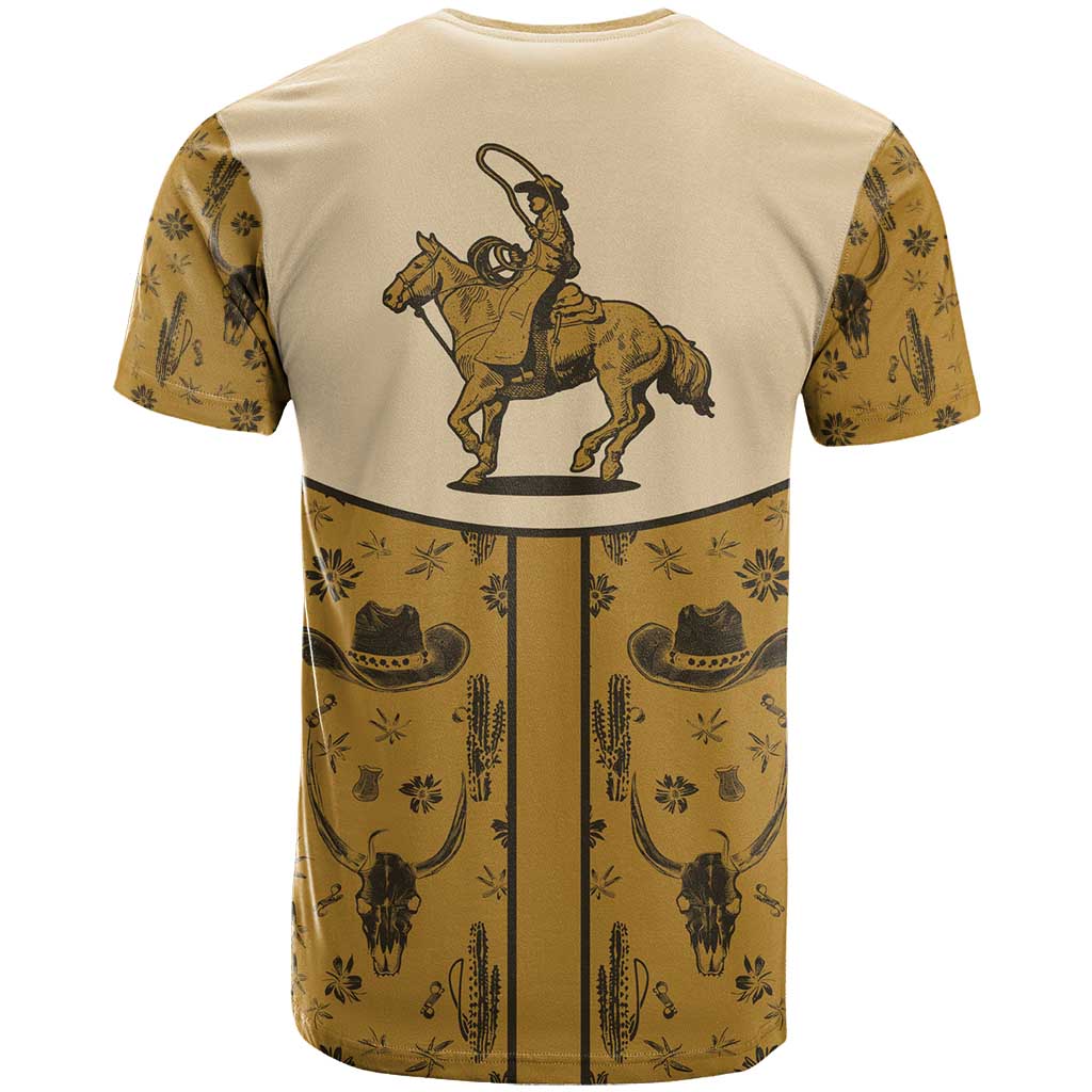 Cowboy T Shirt Horse Riding Retro Western Yoke Beige - Wonder Print Shop