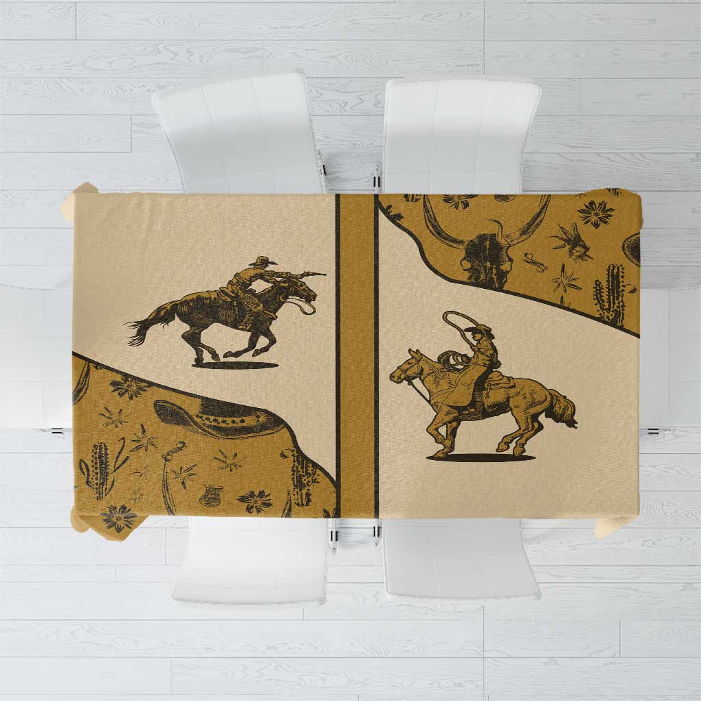 Cowboy Tablecloth Horse Riding Retro Western Yoke Beige - Wonder Print Shop