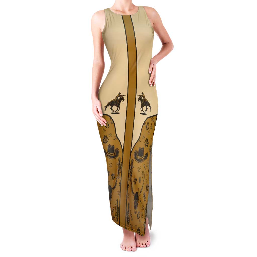 Cowboy Tank Maxi Dress Horse Riding Retro Western Yoke Beige - Wonder Print Shop