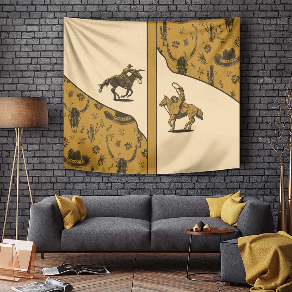 Cowboy Tapestry Horse Riding Retro Western Yoke Beige - Wonder Print Shop