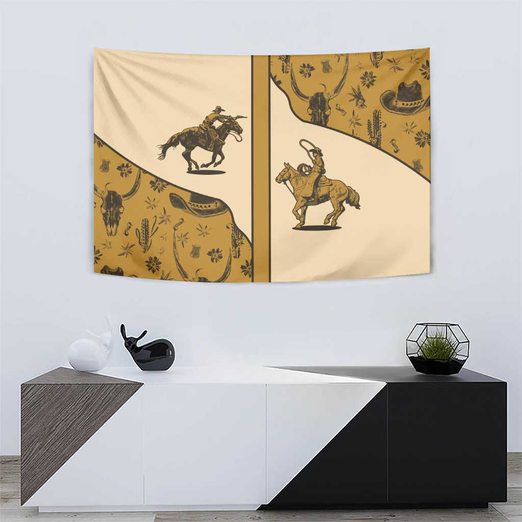 Cowboy Tapestry Horse Riding Retro Western Yoke Beige - Wonder Print Shop