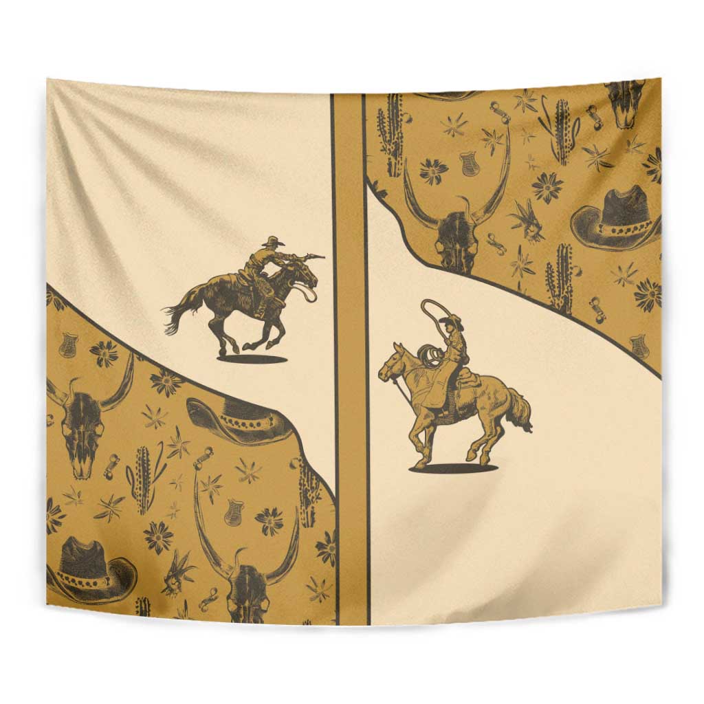 Cowboy Tapestry Horse Riding Retro Western Yoke Beige - Wonder Print Shop