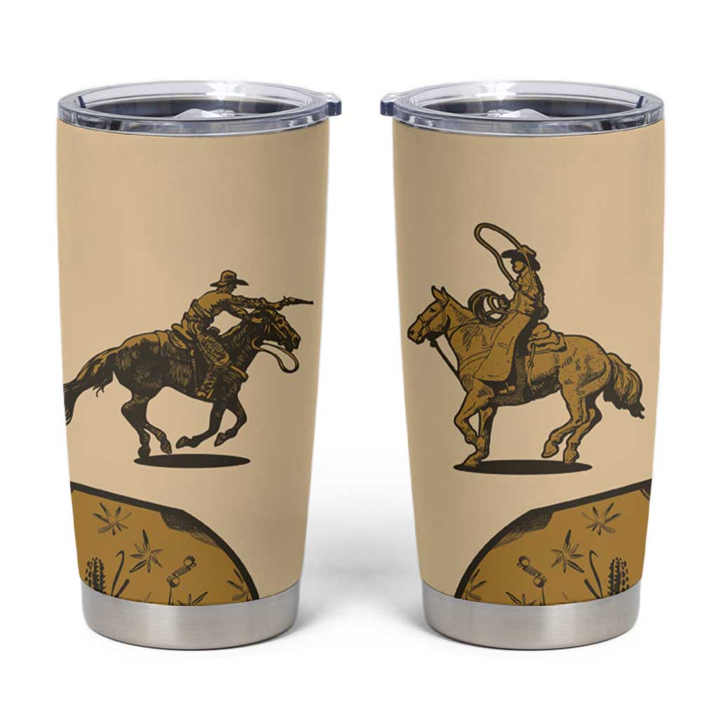 Cowboy Tumbler Cup Horse Riding Retro Western Yoke Beige - Wonder Print Shop