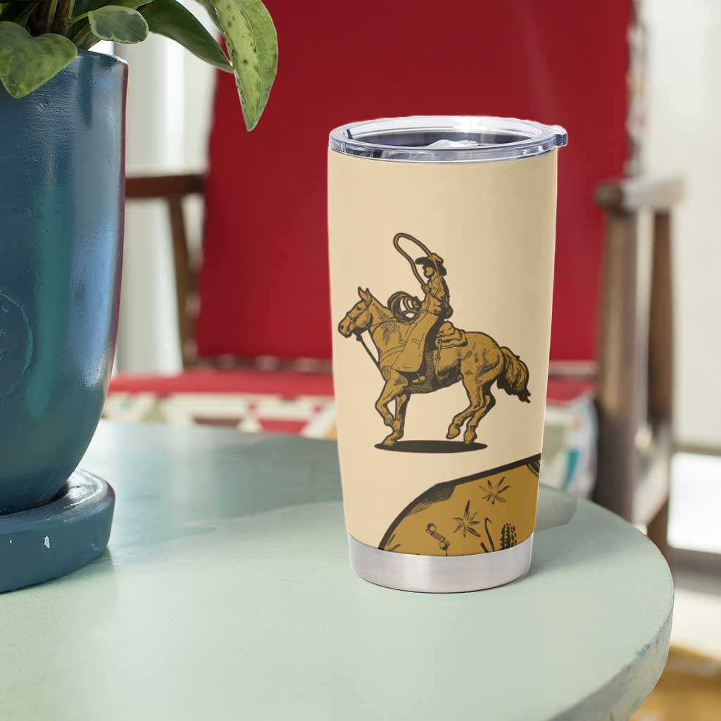 Cowboy Tumbler Cup Horse Riding Retro Western Yoke Beige - Wonder Print Shop
