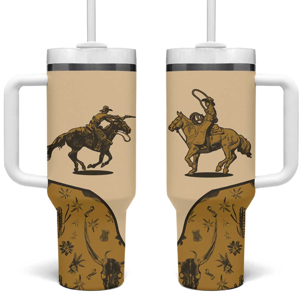 Cowboy Tumbler With Handle Horse Riding Retro Western Yoke Beige - Wonder Print Shop