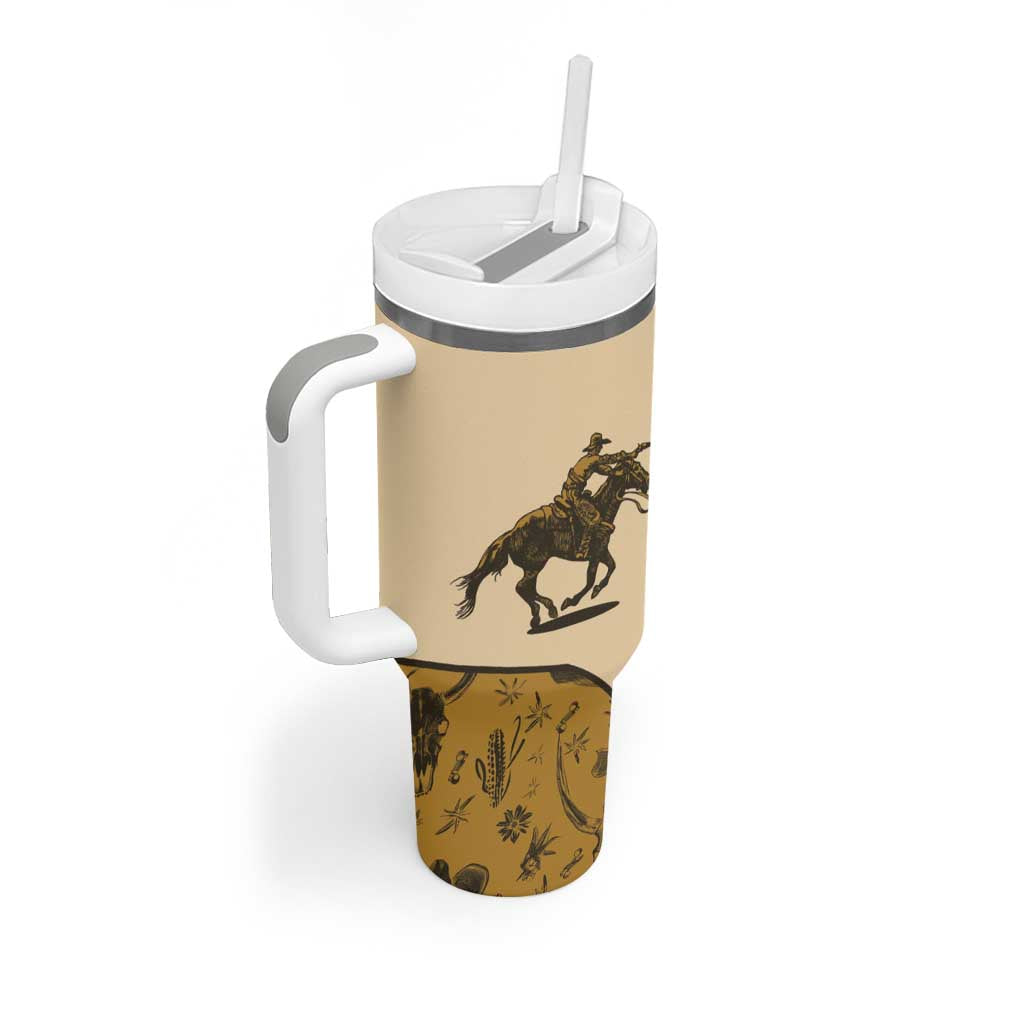 Cowboy Tumbler With Handle Horse Riding Retro Western Yoke Beige - Wonder Print Shop