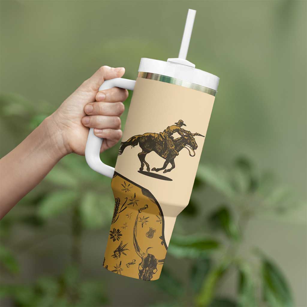 Cowboy Tumbler With Handle Horse Riding Retro Western Yoke Beige - Wonder Print Shop