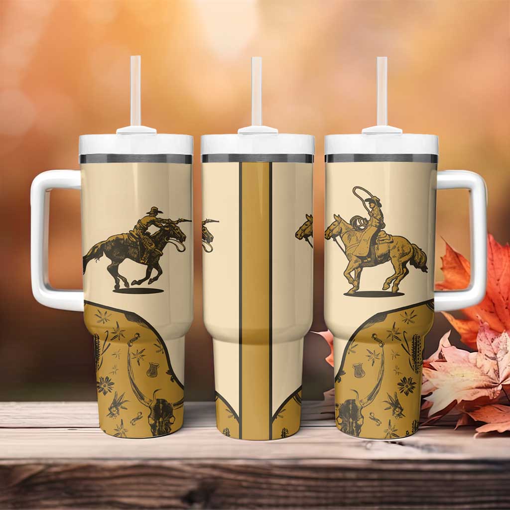 Cowboy Tumbler With Handle Horse Riding Retro Western Yoke Beige - Wonder Print Shop
