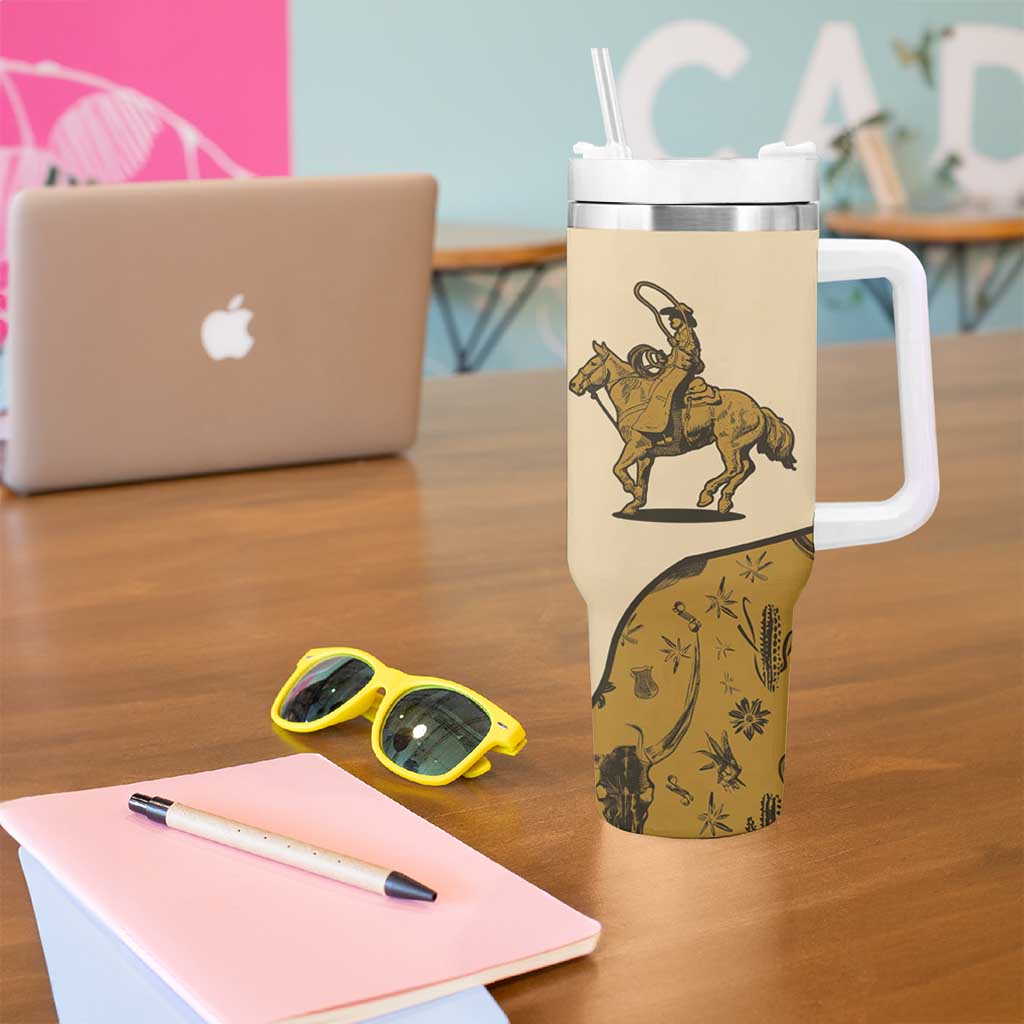 Cowboy Tumbler With Handle Horse Riding Retro Western Yoke Beige - Wonder Print Shop