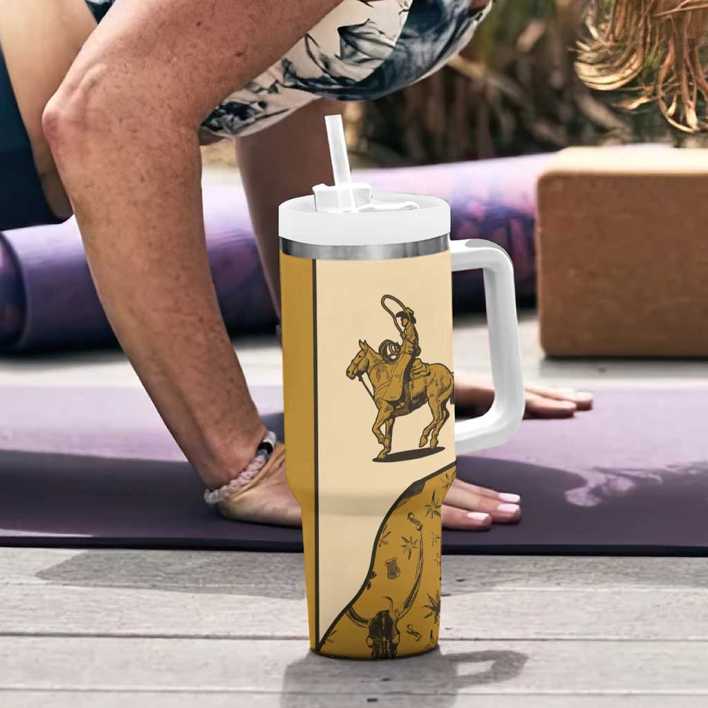 Cowboy Tumbler With Handle Horse Riding Retro Western Yoke Beige - Wonder Print Shop