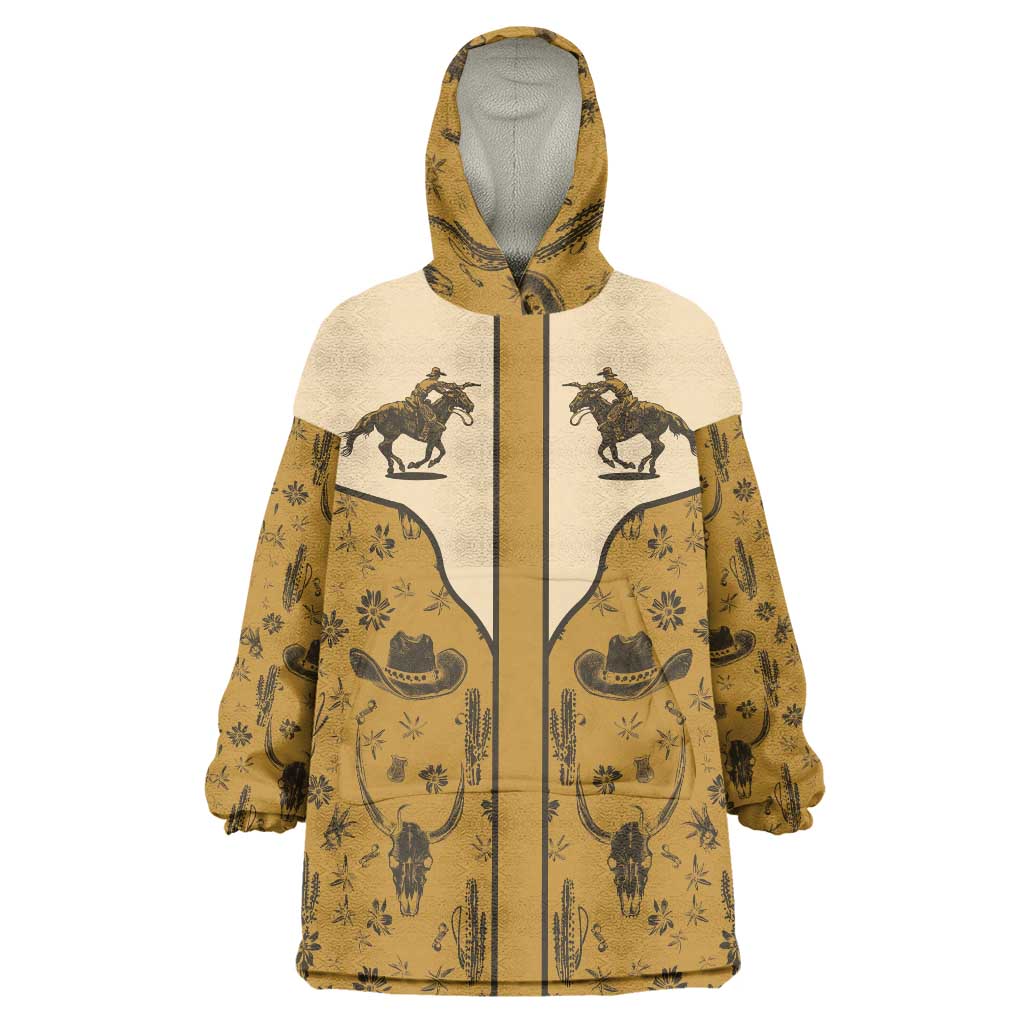 Cowboy Wearable Blanket Hoodie Horse Riding Retro Western Yoke Beige - Wonder Print Shop