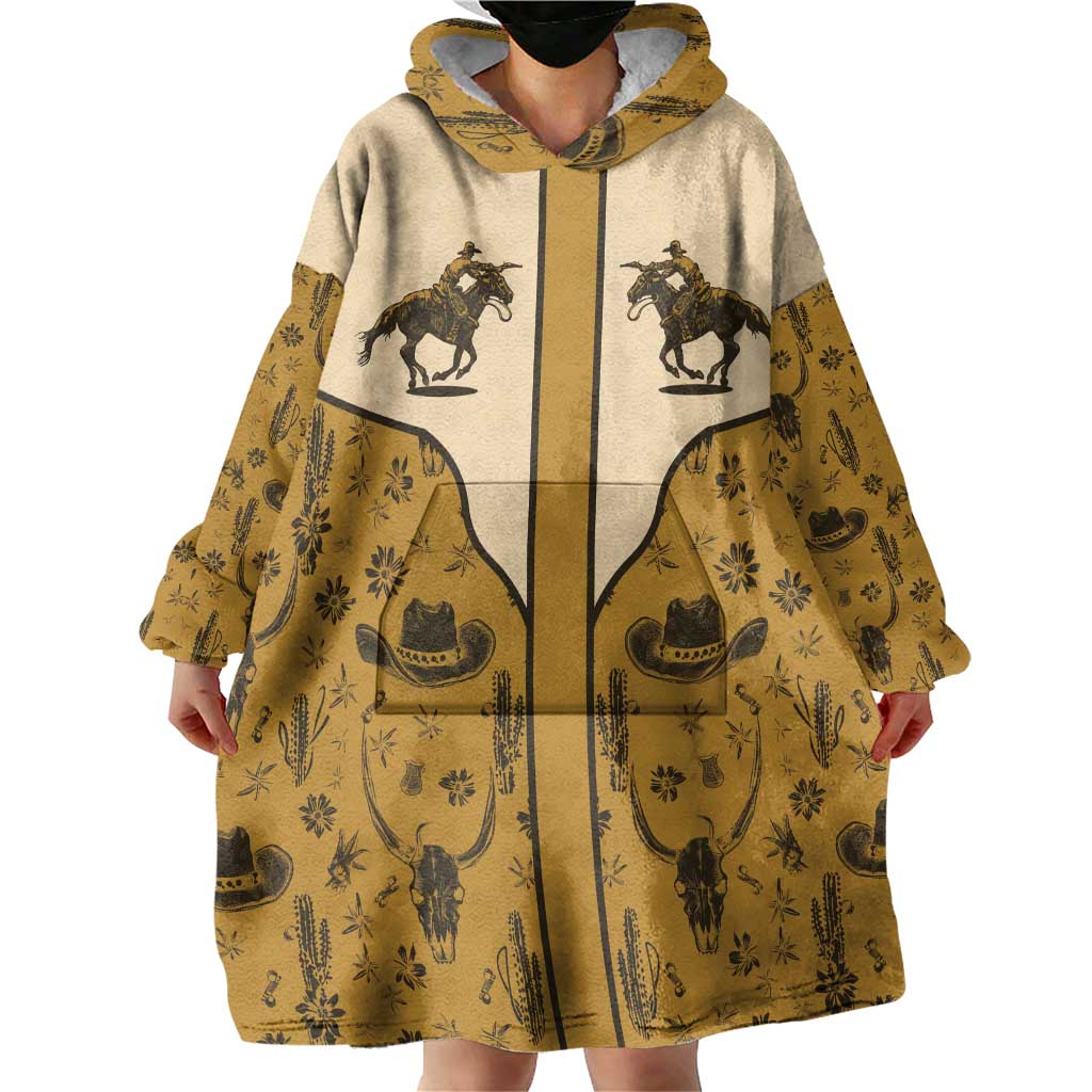 Cowboy Wearable Blanket Hoodie Horse Riding Retro Western Yoke Beige - Wonder Print Shop