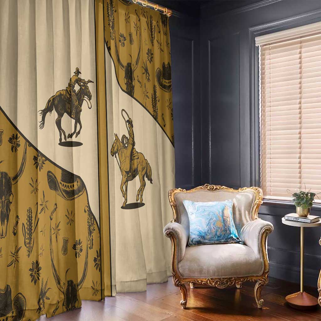 Cowboy Window Curtain Horse Riding Retro Western Yoke Beige - Wonder Print Shop